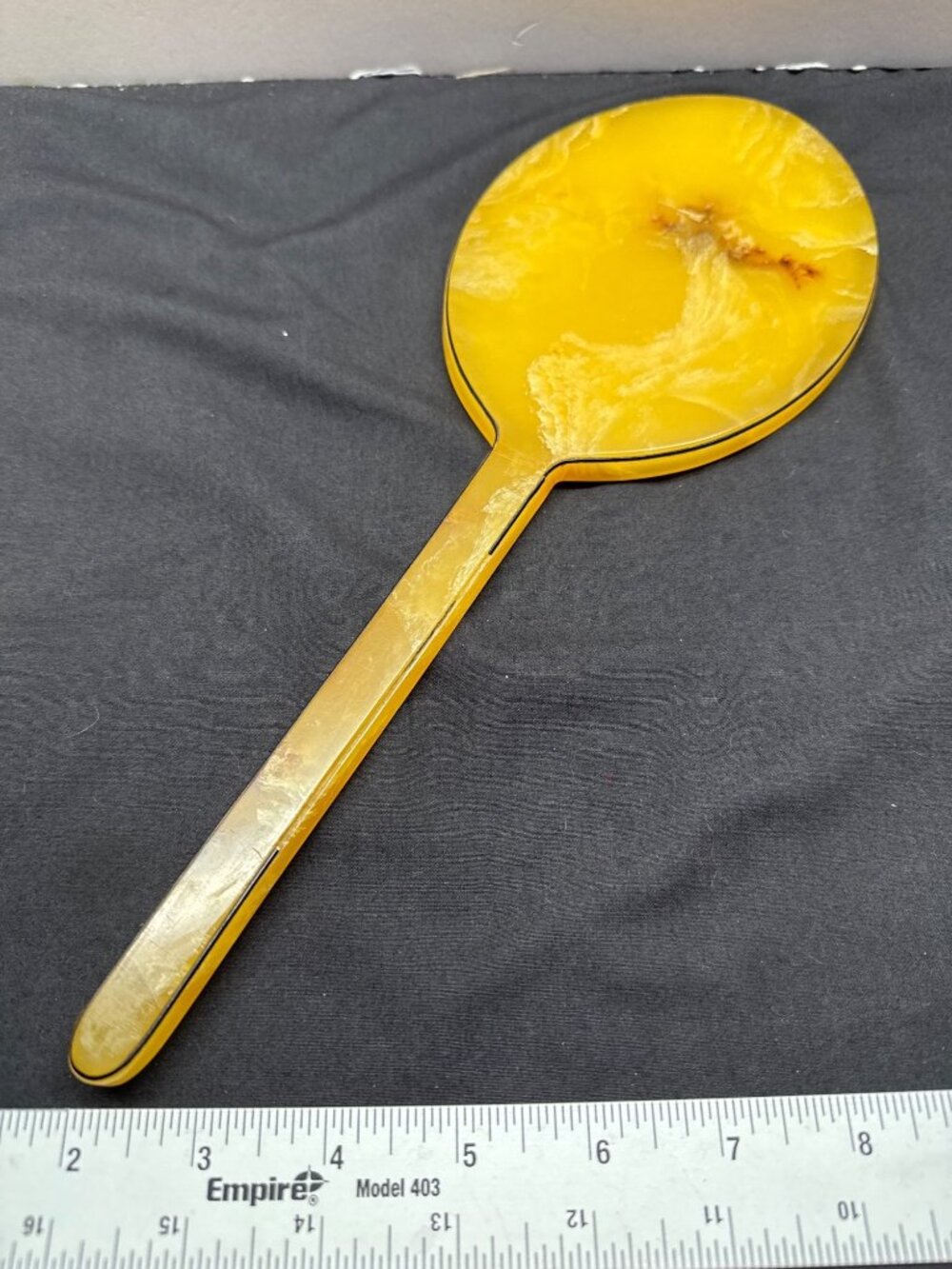 Vintage Art Deco Tortoiseshell Hand Mirror Marbled Yellow Handle And Oval Glass